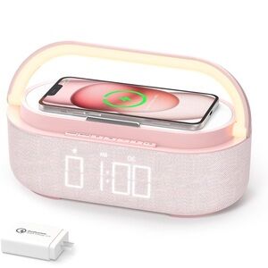 NIB Colsur Bluetooth Speaker,Alarm,Charger,Adjustable,LED,6 in 1,2500mAh,Pink